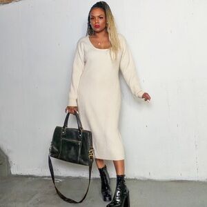 H&M Cream Long Sleeve Sweater Dress, L